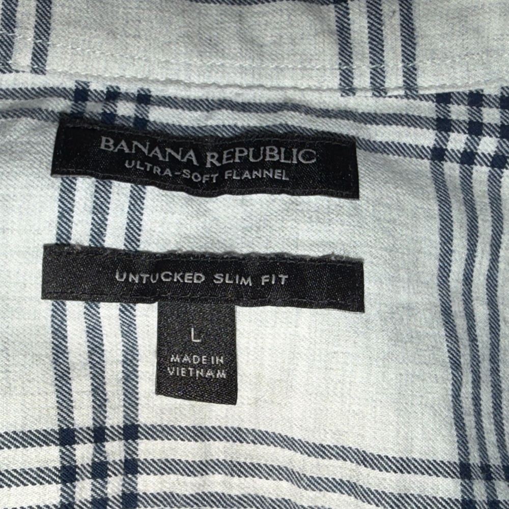 Banana Republic Blue and Gray Flannel Shirt size large slim untucked work casual - Picture 3 of 3